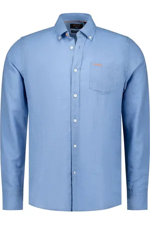 NZA NZA Shirt Clayton Linnen Blend Pacific Blue