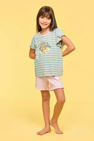 Woody Pyjama meisjes/dames - gestreept - luiaard - 251-10-PSG-S/929 - maat 140