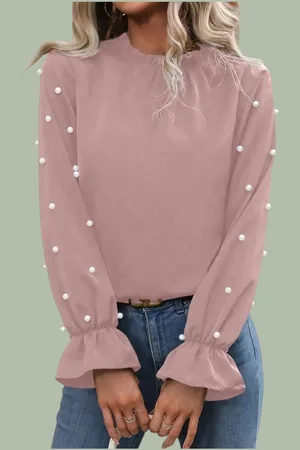 Merkloos Blouse shirt lichtroze met parels op de armen XL