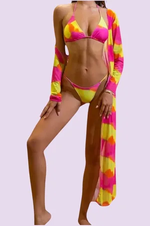 Merkloos 3 delig Bikini set geel XXL