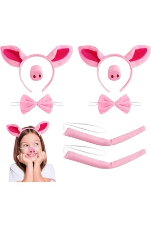 Merkloos 8-delige dierenkostuumset varkenskostuum kit voor kostuum met neusoren staart en vlinderstropdas accessoires rok partyset carnaval cosplay Halloween (roze)