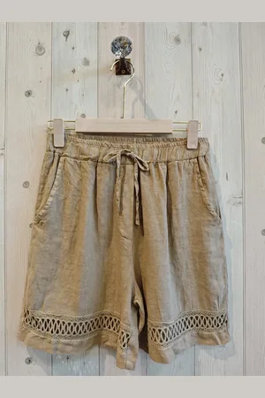 Puro Lino Leuek 100% linnen korte broek - bermuda - met broderie en zijzakken - - maat 40-42