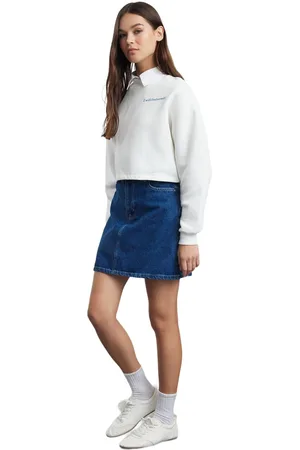 Trendyol Blauwe Duurzamere Hoge Taille Mini Denim Rok Twoss24Et00063