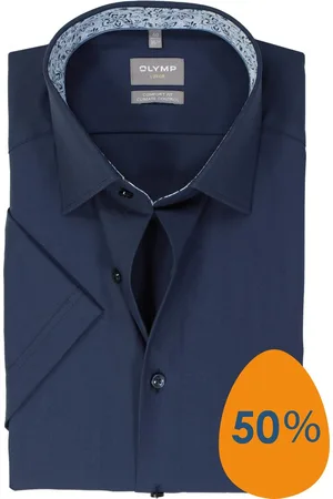 Olymp Comfort fit overhemd - korte mouw - twill - marine - Strijkvriendelijk - Boordmaat: 41