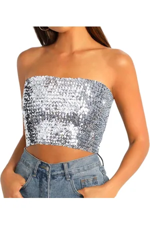 Merkloos Tanktops met pailletten - Elegant mouwloos clubtop voor disco feesten - Crop-top zonder bandjes voor dames en meisjes