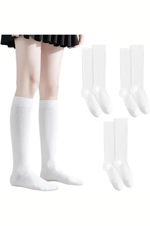 Merkloos 3 paar witte kniekousen voor dames en meisjes - lange sokken casual dijhoge sokken kniehoge popsokken