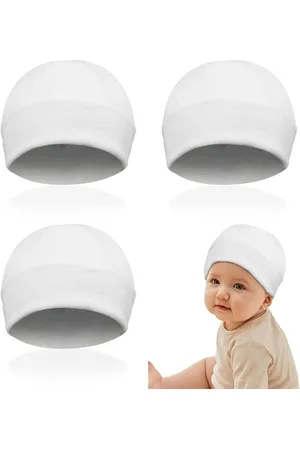 Merkloos Pasgeboren Baby Hoed 3 Pack - Beanie Caps voor Baby Jongens Meisjes - Peuter Cap Tulband Beanie Caps voor 0-3 Maanden - Wit