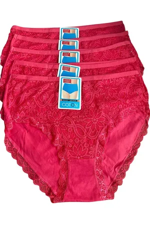 Merkloos Dames katoenen slips 5- pack met kant 4317 XXXXL 46-48 roze