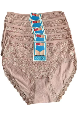 Merkloos Dames katoenen slips 5- pack met kant 4317 XL 40-42 oudroze