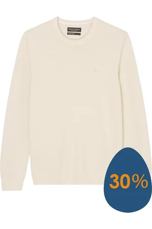 Marc O’ Polo Regular fit pullover - heren trui katoen met O-hals - offwhite (middeldik)