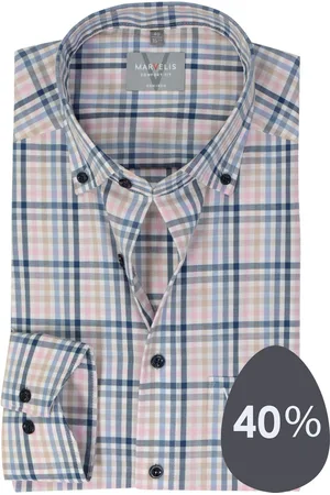 Marvelis Comfort fit overhemd - popeline - roze geruit - Strijkvrij - Boordmaat: 42