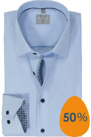 Marvelis Comfort fit overhemd - popeline - lichtblauw - Strijkvrij - Boordmaat: 40