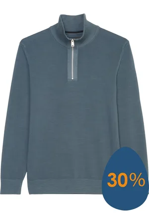 Marc O’ Polo Regular fit schipperstrui - heren trui katoen met opstaande boord - middenblauw (middeldik)