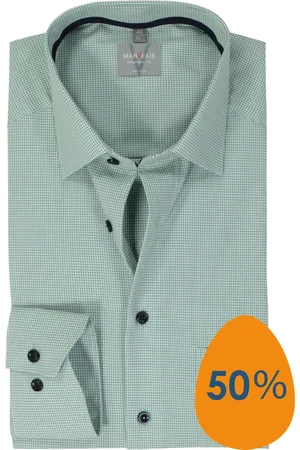 Marvelis Comfort fit overhemd - popeline - kristalgroen geruit - Strijkvrij - Boordmaat: 44