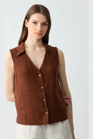 Jimmy Key Slim Fit Mouwloos Linnen Shirt