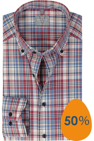Marvelis Comfort fit overhemd - popeline - rood geruit - Strijkvrij - Boordmaat: 41