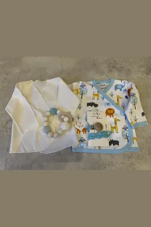 Civil Baby 2-delige newborn overslag shirts met handgemaakte Speenkoord en bijtring - Jongens - Babykleding