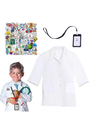 Merkloos 3-delige medische laboratoriumjas voor kinderen met kaart medische wetenschappersset - wetenschappelijk kostuum voor dokter rollenspel - verjaardag cadeaus voor rollenspellen