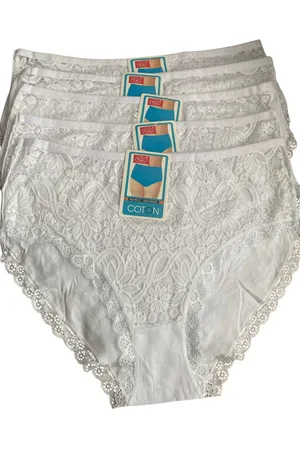 Merkloos Dames katoenen slips 5- pack met kant 4317 XXXXL 46-48 wit