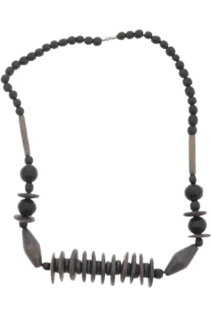 Behave – Korte zwarte kralenketting met spindels – Handgemaakt – 44 cm