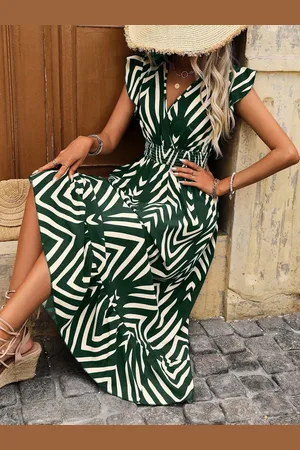 Merkloos Elegante zomerjurk voor dames, korte mouwen, lange jurk, V-hals wikkeljurk, hoge taille, ruches, maxi-jurk, feestjurken XXL