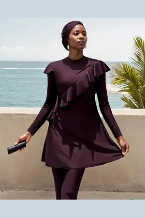 Merkloos 3 delige boerkini burkini badpak corrigerend met ruffles maat M