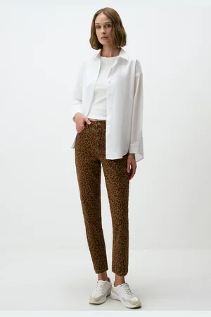 Jimmy Key Hoge Taille Strakke Pasvorm Luipaardprint Denim Broek