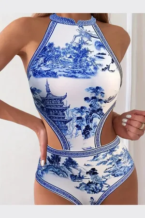 Merkloos Sexy elegante Statement Badpak met Artistieke Print – Voor de Zelfverzekerde Vrouw maat XXL