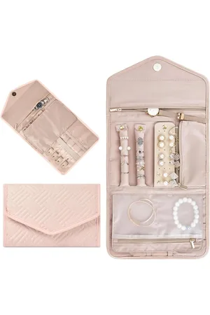 Merkloos Sieraden vouwen opbergtas voor reizen - Draagbare organizer voor oorbellen, ringen, kettingen en armbanden - Roze - Voor vrouwen en meisjes - Sieraden geschenken