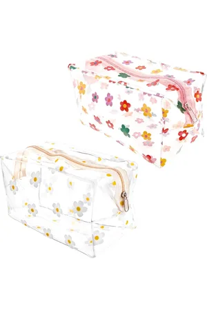 Merkloos Cute Flower 2 Pack Toiletry Bag Floral Cosmetic Bag Clear Makeup Bag Daisy Bags With Zipper Portable Toiletry Bag for Women Travel Holiday Bathroom Organizing colourful