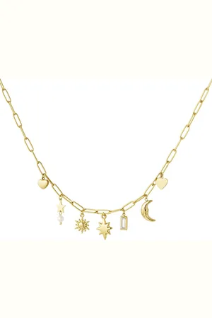 Yehwang Bedelketting - Stainless Steel - Strass - Parel - 42+5 cm