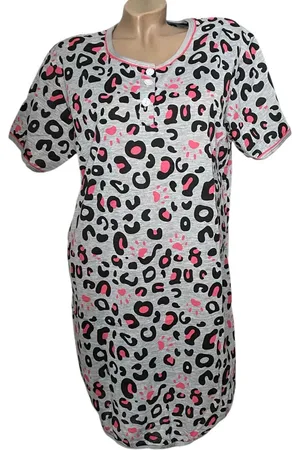 Merkloos Dames nachthemd korte mouw 6508 met dierenprint XXL