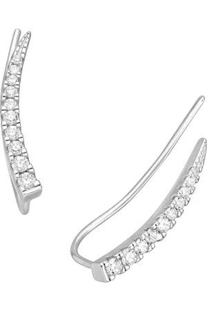 EAR IT UP Oorklimmers - Ear climbers - Earclimbers - Ear crawlers - Gerhodineerd zilver - Zirkonia - Pavézetting - 18 x 2 mm - 1 paar