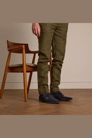 Manfield Heren - Donkerblauwe gespschoenen van suède