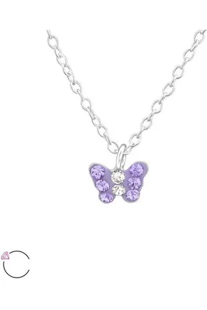 Amanto Kids Ketting Fadia Purple - 925 Zilver E-Coating - Vlinder - 6x5mm - 36+3cm