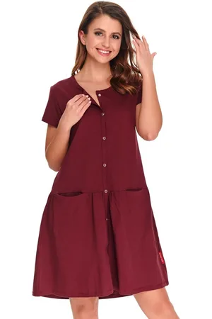 Doctor Nap Katoenen Nachthemd met Knoopjes Borstvoeding Bevallingsjurk Sangria TCB.9445 42 / XL