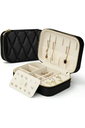 Merkloos Juwelendoosjes voor vrouwen - PU lederen sieraden organizer voor oorbellen, ringen en kettingen - Schattige sieradendoos voor vrouwen, mannen en meisjes (zwart)