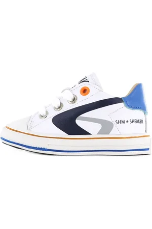 Shoesme Witte sneakers met donkerblauwe striping