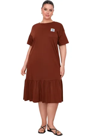 Trendyol Zwarte Rok Met Rucheslabel Gedetailleerde 100% Katoenen Gebreide T-Shirtjurk In Grote Maten Tbbss24Ah00171