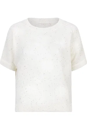 Esqualo T-shirt Sweater Embroidery Flowers Hs25 02226 120 Off White Dames
