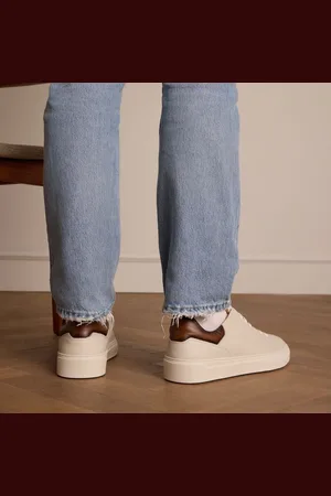 Manfield Heren - leren sneakers met bruine details