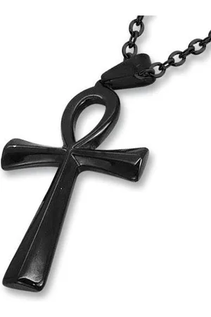 Amanto Ketting Dain Black L - 316L Staal - Kruis - Ankh - 64x38mm - 60cm