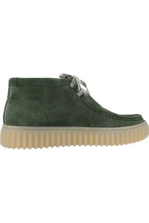 Clarks Groene Suede Rubberen Zool Veterschoenen Voor