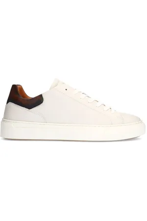 Manfield Heren - leren sneakers met bruine details