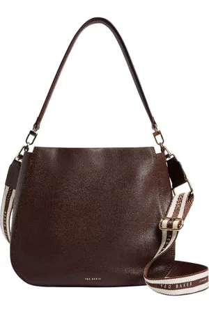 Ted Baker Leren Schoudertas Willda Branded Webbing Leather Hobo Bag Donkerbruin