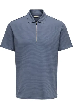 Only & Sons Poloshirt Onscal Reg Struct Ss Halfzip Polo 22032821 Vintage Indigo Mannen