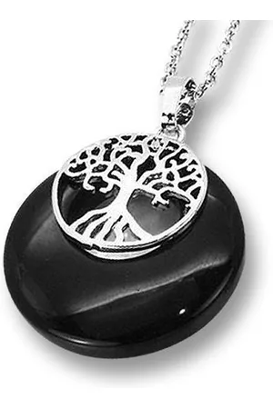 Amanto Ketting Elza Black - 316L Staal - Natuursteen - ∅28mm - 50cm