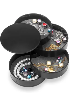 Merkloos Sieraden Organisator Kleine Sieradendoos Oorbelhouder voor Vrouwen 4-Lagig Draaibaar Opbergbakje met Deksel voor Ringen Armbanden (Zwart)