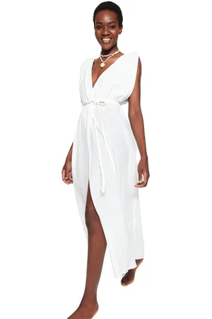 Trendyol Witte Maxi-Strandjurk Met Geweven Split Tbess23El00069