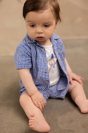 Noppies Baby jongens set Blouse Osnabruck en Short Olbia Ruit Blauw maat 74